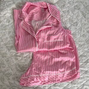 stars above Pink & White Striped Satin Pajama Set